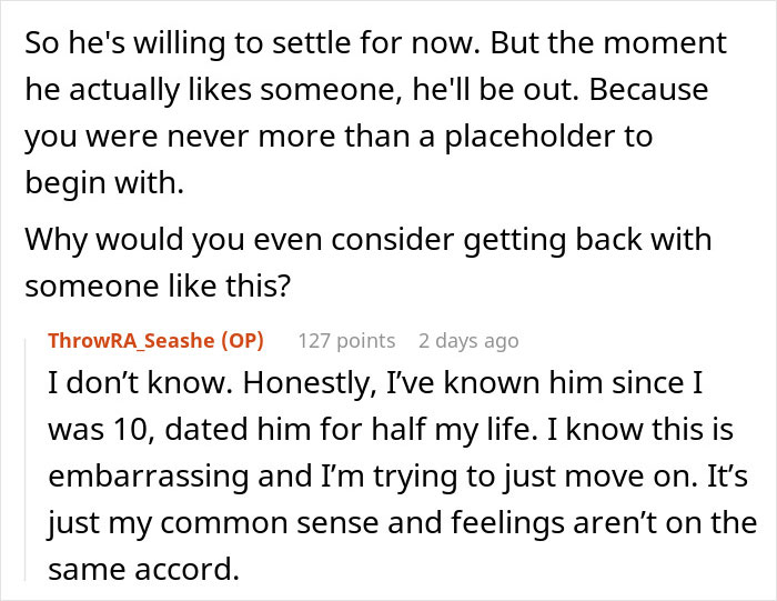 Text conversation showing someone explaining their feelings after being proposed to two months after a breakup, revealing true colors.