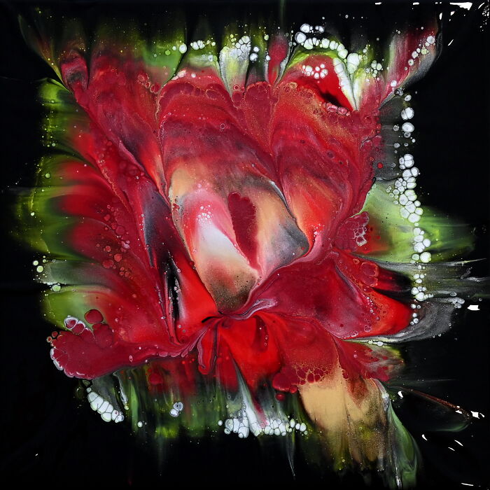Triple Flower Magic: Easy Acrylic Pour Flowers In Rich Reds And Greens