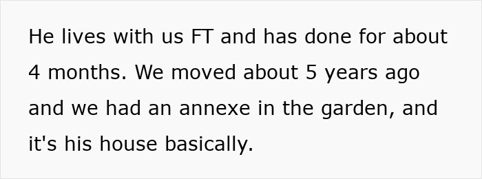Text excerpt explaining the family relationship and use of an annexe as the son's house in the family.