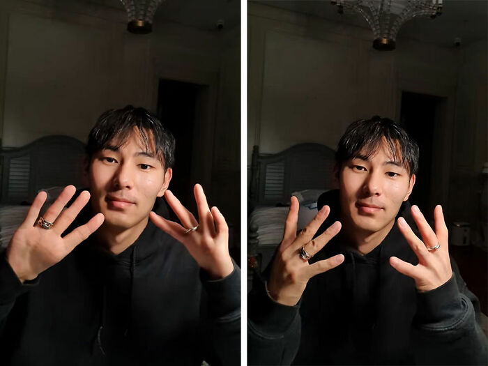 Thumbless man showcasing genius life hacks with his hands in a cozy indoor setting, combining humor and creativity. Thumbless man showcasing genius life hacks with his hands in a cozy indoor setting, combining humor and creativity.