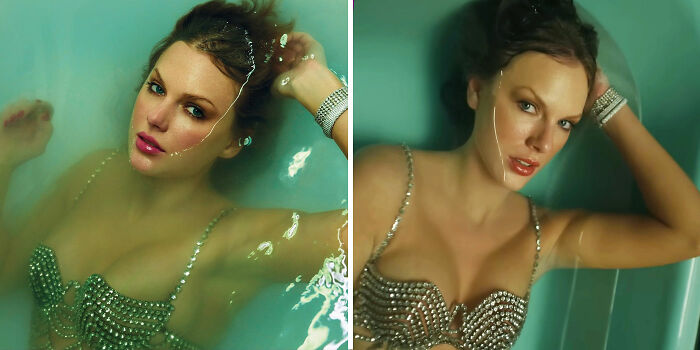 Taylor Swift submerged in water wearing a beaded top during Life Of A Showgirl cover shoot, sparking conspiracy theories. Taylor Swift submerged in water wearing a beaded top during Life Of A Showgirl cover shoot, sparking conspiracy theories.
