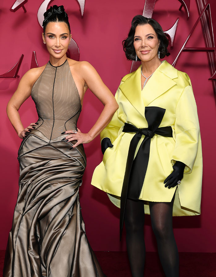 Kris Jenner and Kim Kardashian posing in elegant outfits with fans having wild reactions to Kris Jenners latest public appearance.