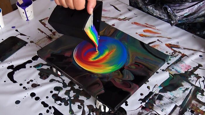 Electric Rainbow Feathers: My Stunning Split Cup Acrylic Pour Painting