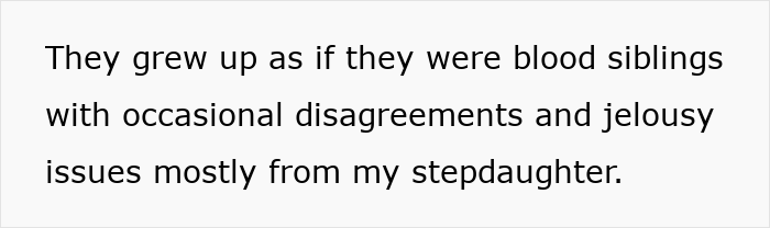 Text on plain white background describing stepdaughter and sibling dynamics with jealousy and disagreement issues. Text on plain white background describing stepdaughter and sibling dynamics with jealousy and disagreement issues.