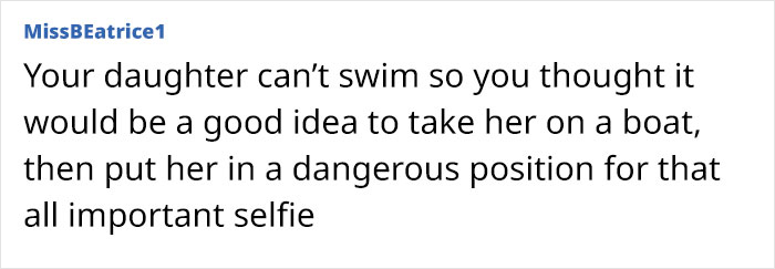 Comment highlighting mom's behavior that led to girl's terrifying plunge into ocean from Disney cruise ship.