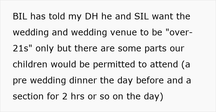 Text discussing a couple willing to travel and spend £11k on BIL's wedding but canceling due to child-free wedding rules. Text discussing a couple willing to travel and spend £11k on BIL's wedding but canceling due to child-free wedding rules.