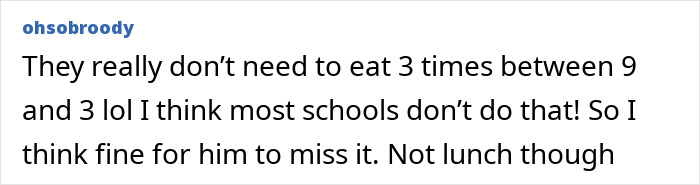 Comment on a forum about a 5-year-old left hungry at school after being denied his snack as a consequence for fighting.