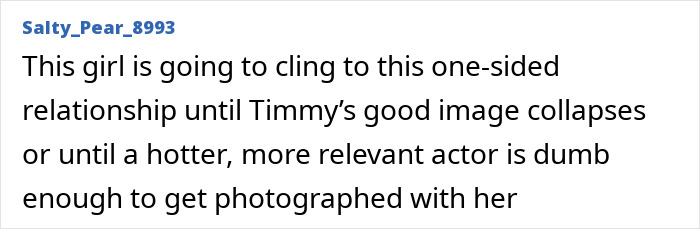 Screenshot of a social media comment expressing sympathy for Kylie Jenner in a one-sided date with Timoth&eacute;e Chalamet.