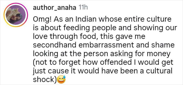 Comment from author_anaha reacting to cultural differences in sharing food, highlighting Bulgarian and Dutch food sharing norms. Comment from author_anaha reacting to cultural differences in sharing food, highlighting Bulgarian and Dutch food sharing norms.