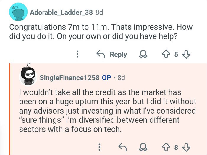 Screenshot of a conversation about a lottery winner sharing how life changed a year later after winning $7M.