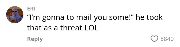 Comment from user Em reacting humorously to an American tourist upsetting waiter after requesting Olive Garden dish in Italy.