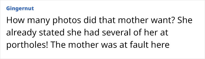 Text comment from user blaming mom&rsquo;s behavior for girl&rsquo;s terrifying plunge into ocean from Disney cruise ship.