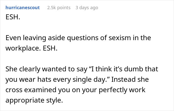 Screenshot of a Reddit comment discussing workplace sexism and criticizing a guy asking coworker about wearing makeup daily.