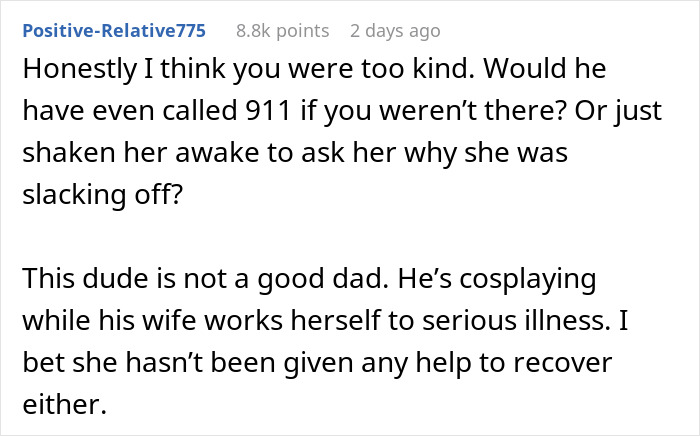 Alt text: Clueless husband watches as wife passes out with 104-degree fever, showing neglect during serious illness.