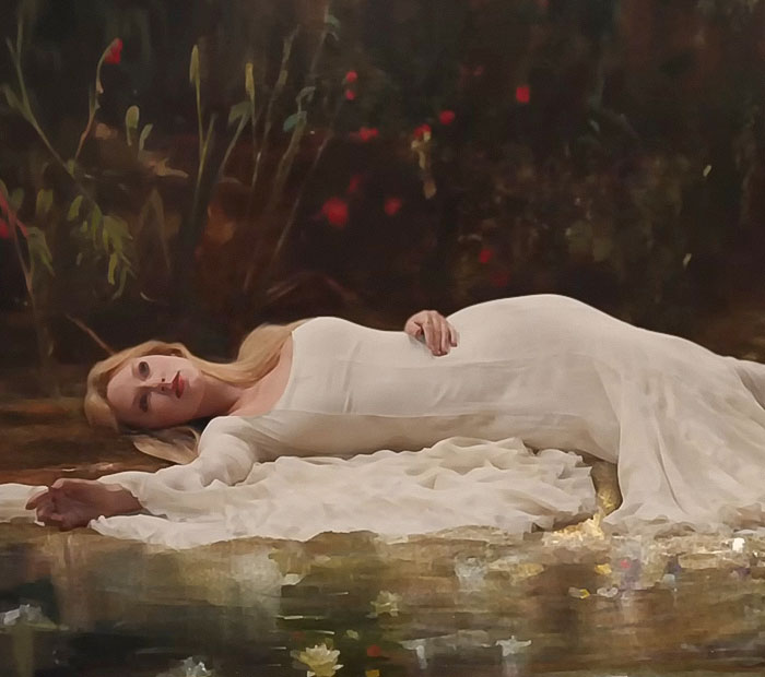 Taylor Swift lying by water in a white dress, hinting at a secret jab at her ex in her new music video.