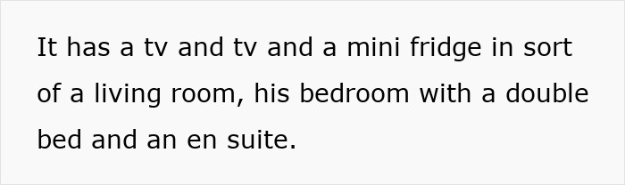 Living room with TV and mini fridge, bedroom with double bed and en suite in annexe son house family relationship.