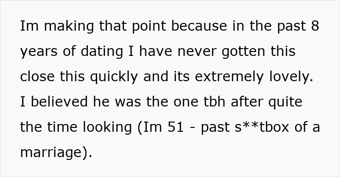 Text excerpt from a 51-year-old woman expressing feelings of insecurity in her relationship with her boyfriend.