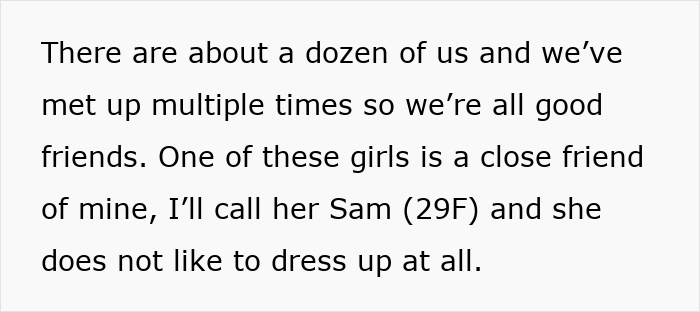 Text excerpt discussing a woman defending excluding a friend from an extravagant ball to maintain the aesthetic.