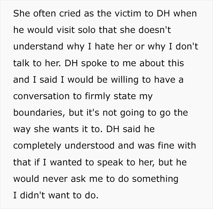 Text excerpt discussing a new mom setting firm boundaries with her MIL due to unhinged behavior affecting family dynamics.