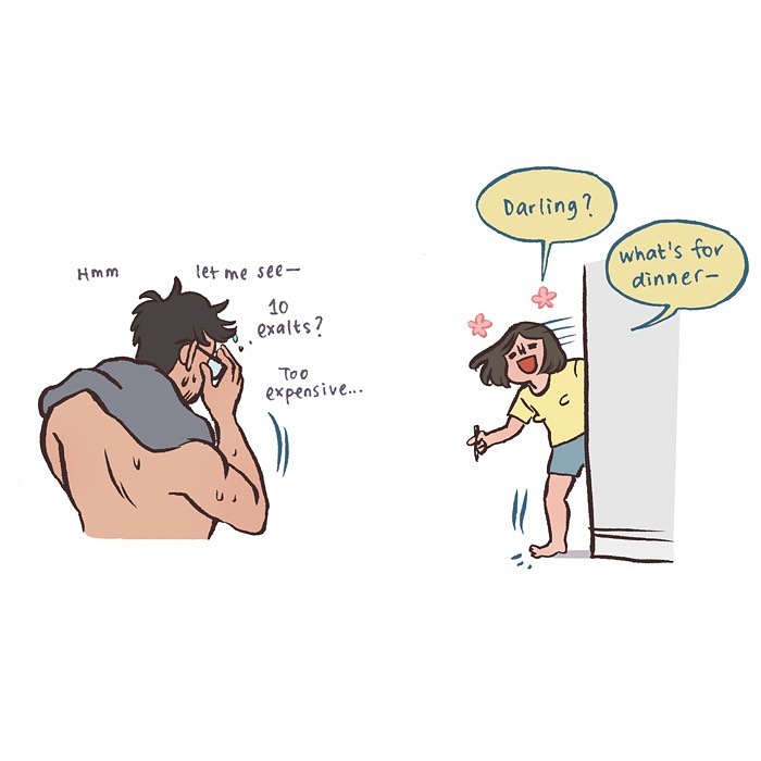 Comic panels by Malaysian artist showing school life moments with tall geeky husband, capturing relatable everyday scenes.