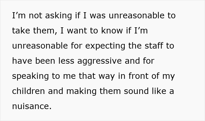 Text about a parent taking daughters to get nails done and expecting respectful staff behavior during the visit.