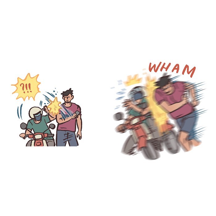 Malaysian artist cartoon showing her life with tall geeky husband, highlighting their playful and relatable contrasts.