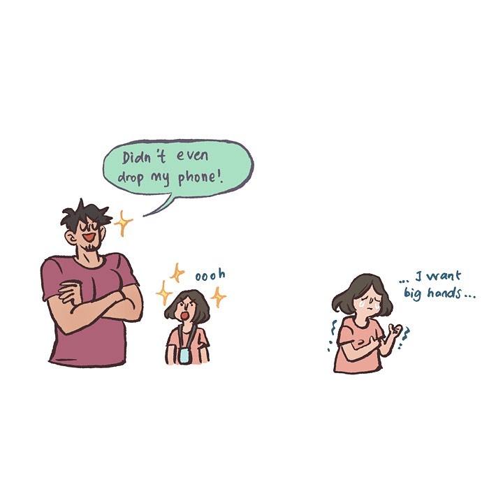 Malaysian artist cartoon showing her life with tall geeky husband, highlighting their playful and relatable contrasts.