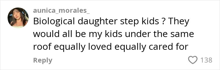 Comment on social media discussing why biological daughter has the biggest room, sparking debate about family and equality.