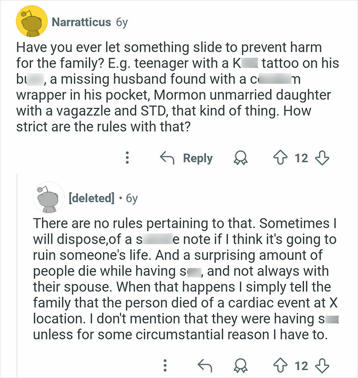 Comments from coroners discussing ethical decisions and rules in interesting and sometimes crazy stories from coroners.