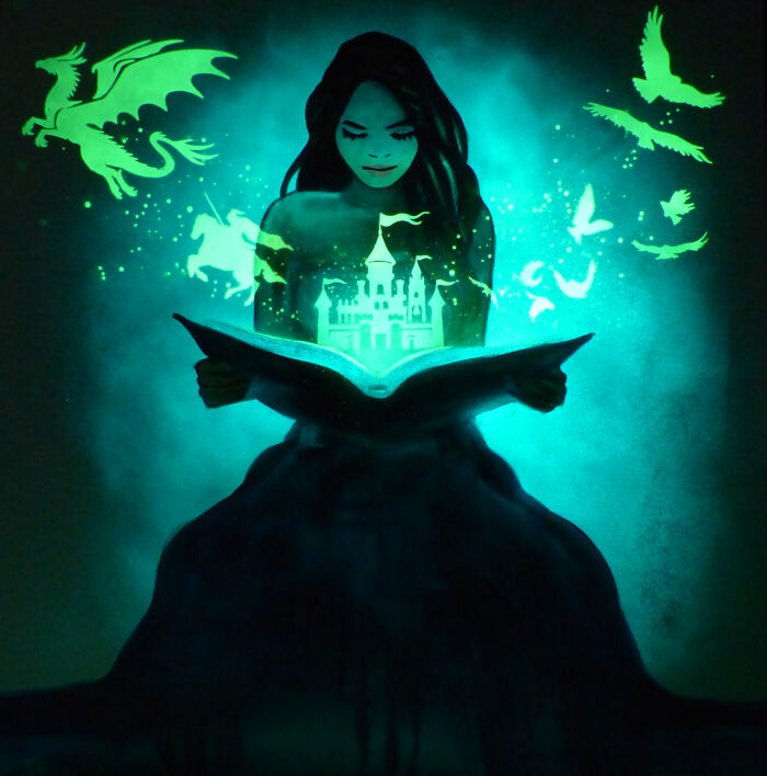 The Story Book Glowing At Night