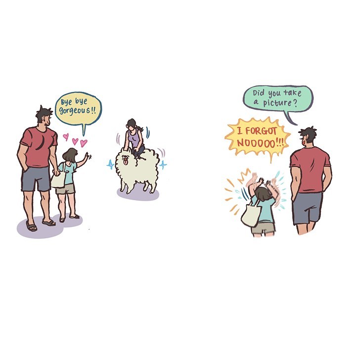 Malaysian artist’s comic shows her life with tall geeky husband holding hands, capturing relatable everyday moments.