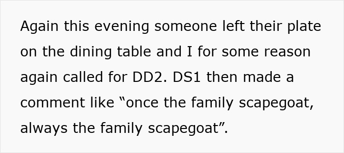 Text showing a mom reflecting on using her daughter as a family scapegoat years later with regret.