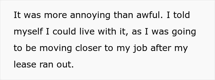 Text excerpt discussing tolerance of annoyances from an on-site landlord who acts awful before rent doubled.