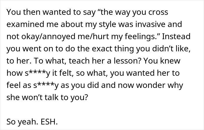 Text excerpt discussing a coworker questioning makeup use and the emotional impact of invasive comments at work.