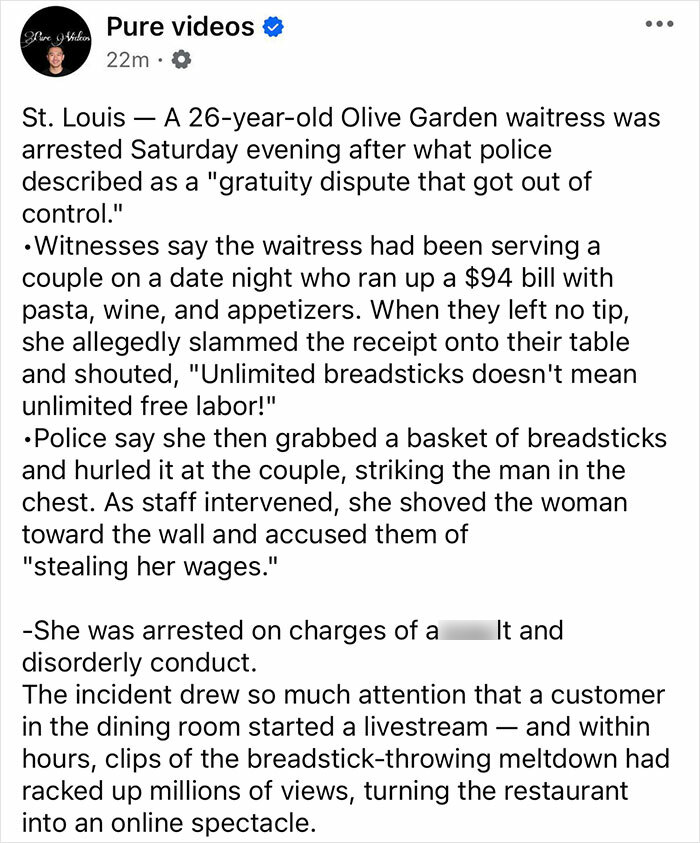 Student involved in Olive Garden hoax faces charges after breadstick-throwing incident goes viral online. Student involved in Olive Garden hoax faces charges after breadstick-throwing incident goes viral online.