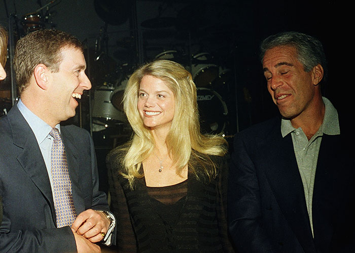 Prince Andrew with Virginia Giuffre and Jeffrey Epstein at an event, related to new allegations and memoir details.