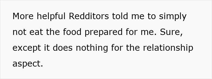 Text post discussing relationship advice about not eating homemade food prepared by a boyfriend causing illness. Text post discussing relationship advice about not eating homemade food prepared by a boyfriend causing illness.