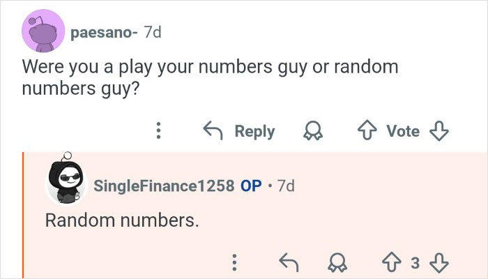 Screenshot of an online discussion about lottery strategies featuring a person who won $7M in the lottery.