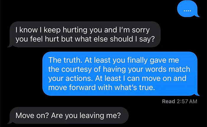 Text message conversation showing a woman rethinking her marriage after husband&rsquo;s disturbing confession late at night.