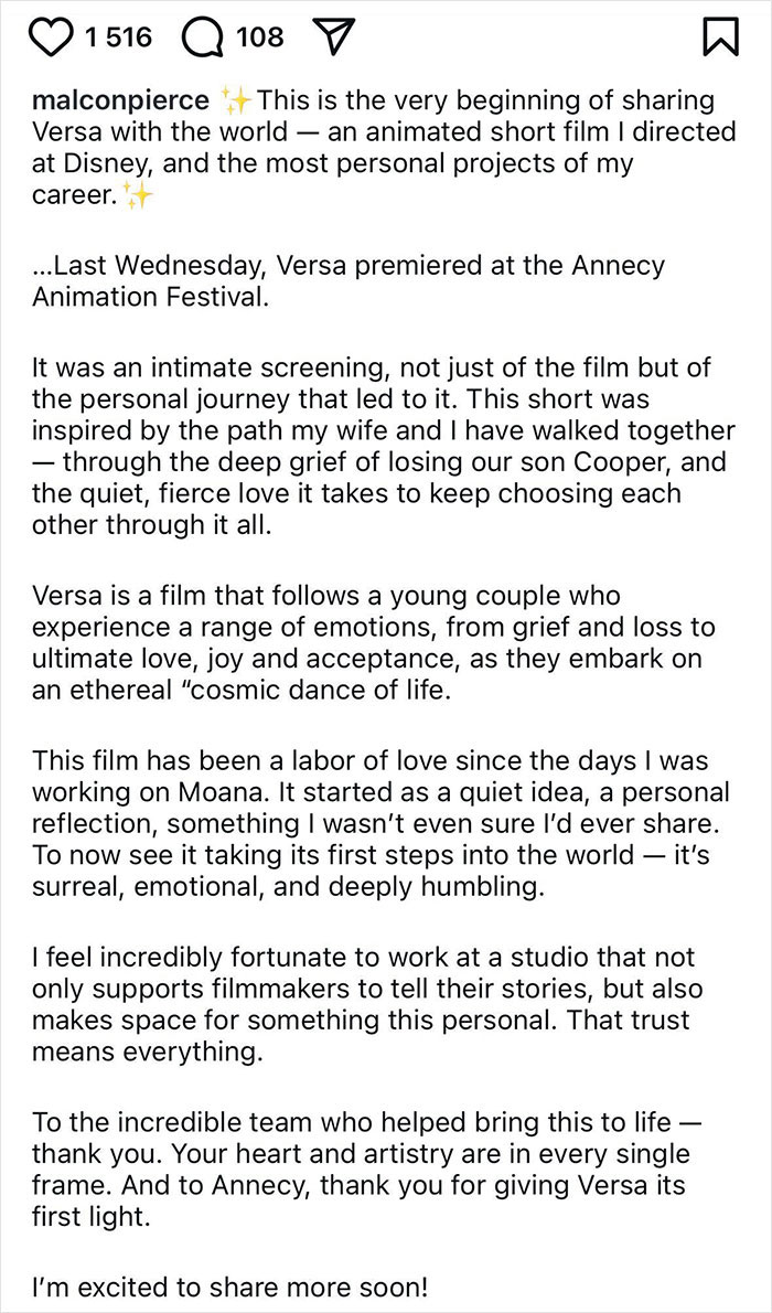 Instagram post by malconpierce sharing details about a new Disney animated short film amid backlash over breeding propaganda. Instagram post by malconpierce sharing details about a new Disney animated short film amid backlash over breeding propaganda.