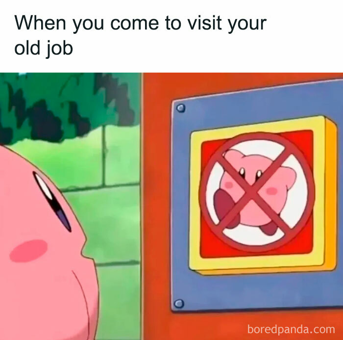 Cartoon character looking at a no entry sign with a crossed-out pink creature in a funny Thunder Dungeon meme.