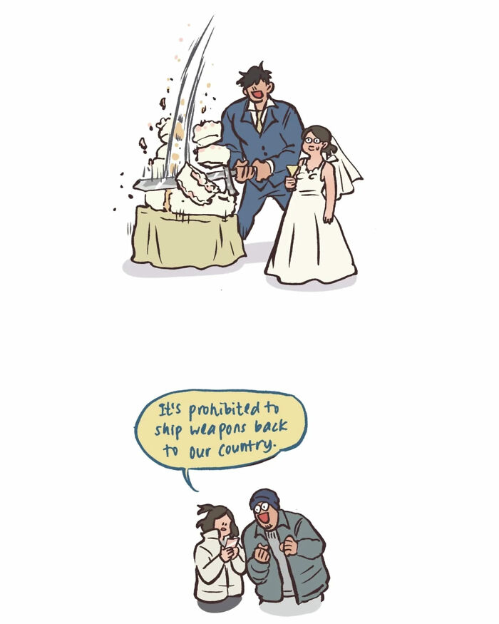 Malaysian artist’s comic showing her life and honeymoon with her tall, geeky husband visiting LOTR filming locations.