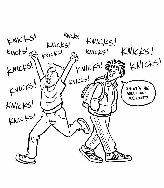 A clever and relatable comic by a New Yorker cartoonist shows two people having a humorous conversation in a restaurant.