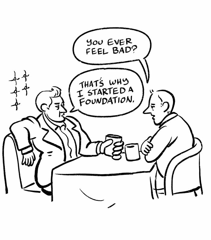 A clever and relatable comic by a New Yorker cartoonist shows two people having a humorous conversation in a restaurant.
