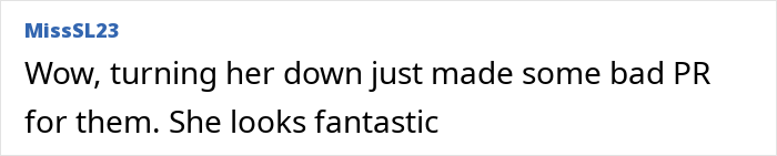 Comment from user MissSL23 expressing disappointment about bad PR after ex-Victoria&rsquo;s Secret model battling cancer was rejected from the show.