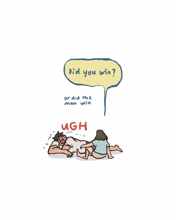 Malaysian artist's relatable comic showing her life with her tall, geeky husband in a humorous everyday disagreement.