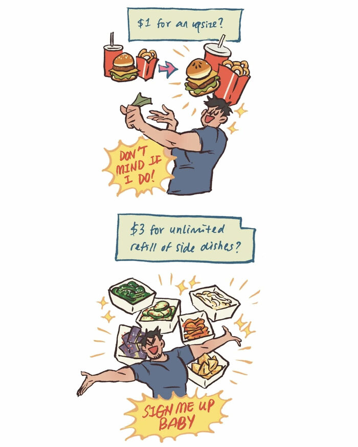 Malaysian artist's relatable comic showing her life with her tall, geeky husband in a humorous everyday disagreement.