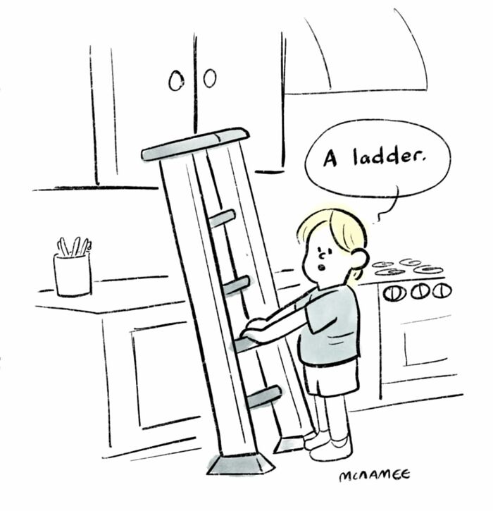 Man with glasses drawing comics at a table, with screeching sound effect above, relatable comics by New Yorker cartoonist.