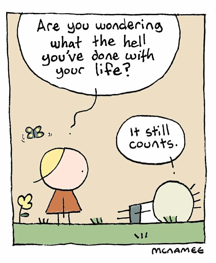 Relatable comic by New Yorker cartoonist showing two characters with a speech bubble about wonder in everyday moments.