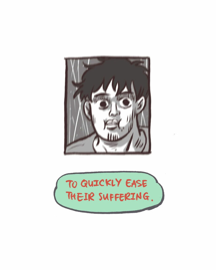 Malaysian artist’s cute illustration of a woman happily admiring a jiggly cat dessert in a relatable comic style.